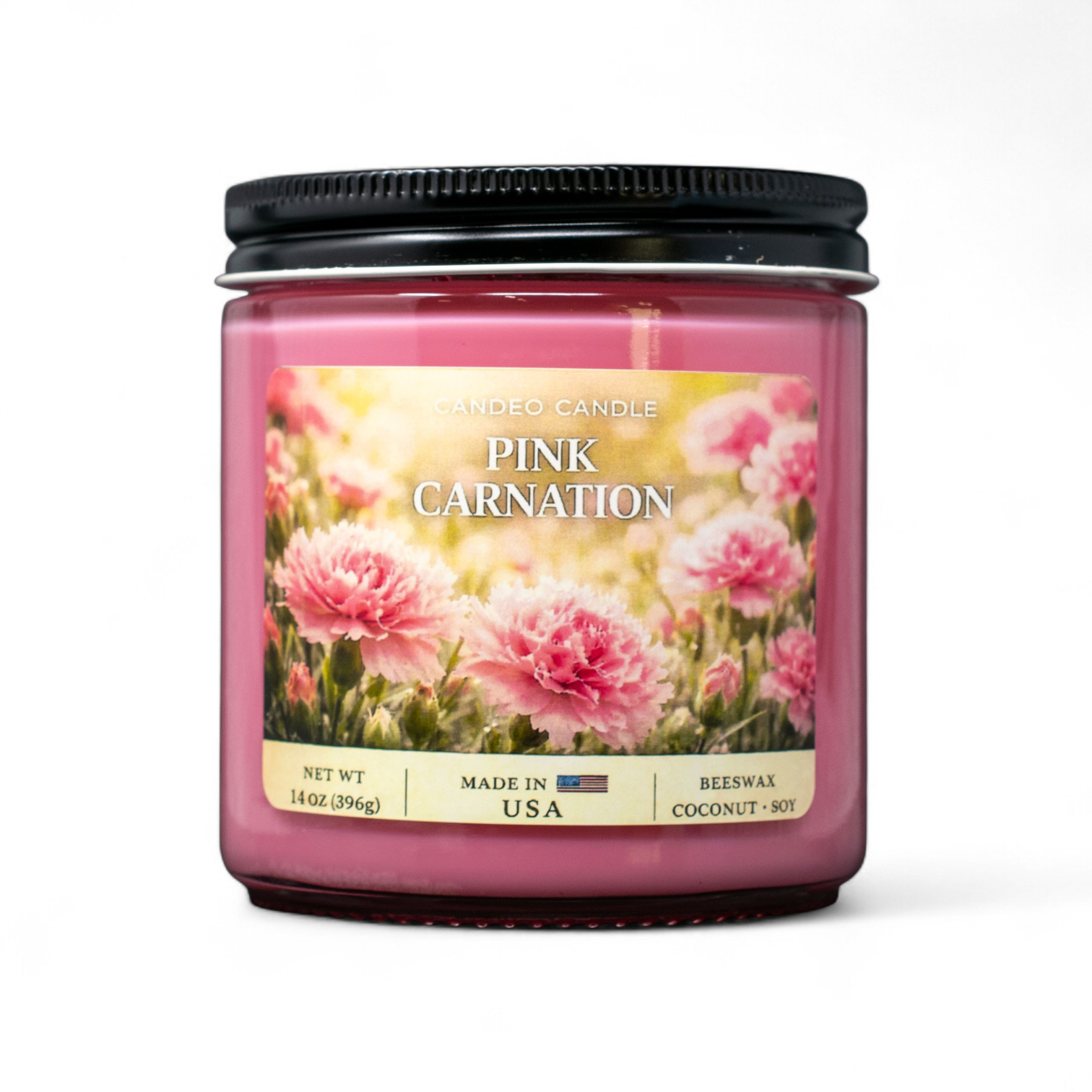 Pink Carnation, 14oz Soy Candle Jar