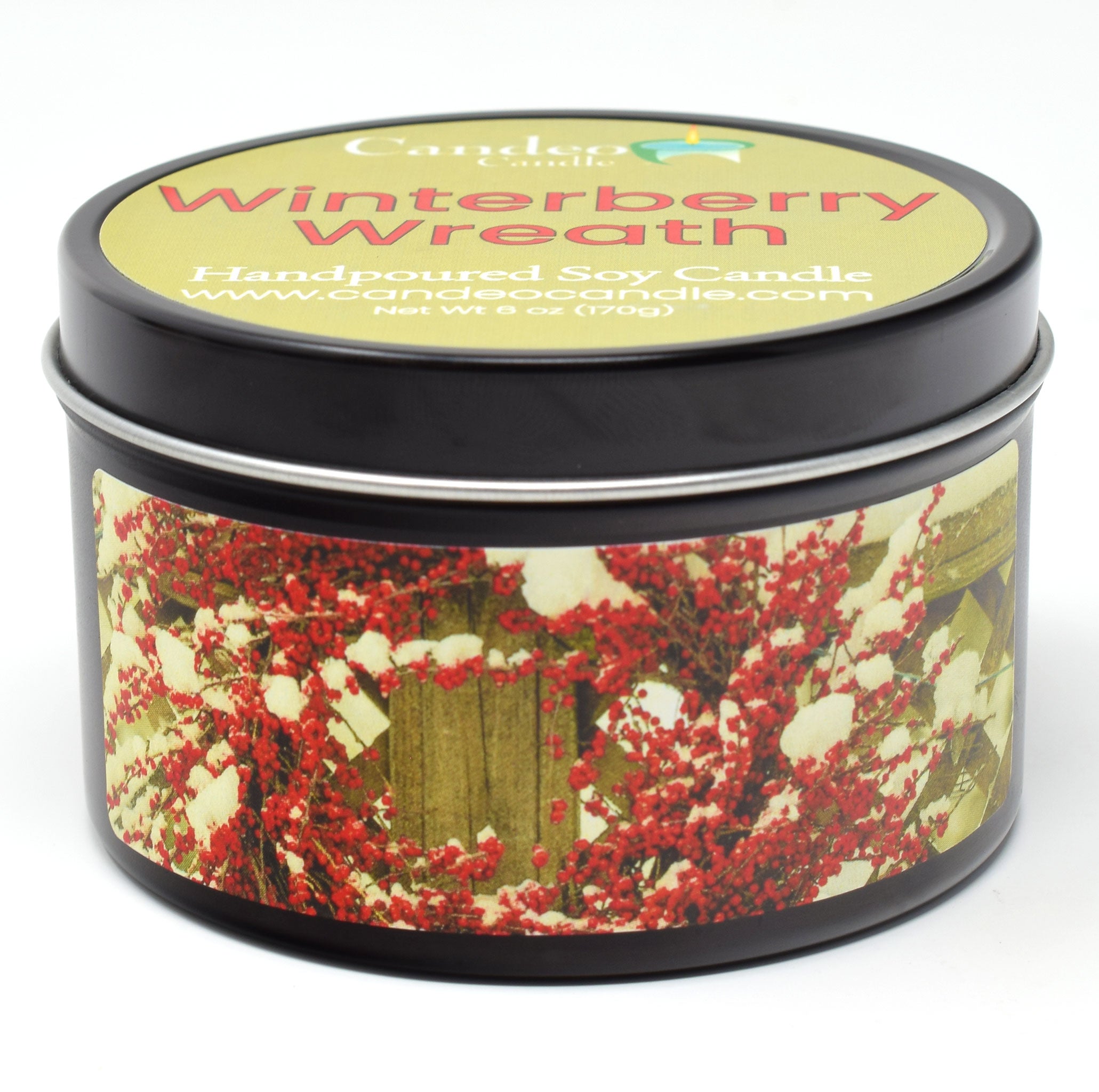 Winterberry Wreath, 6oz Soy Candle Tin